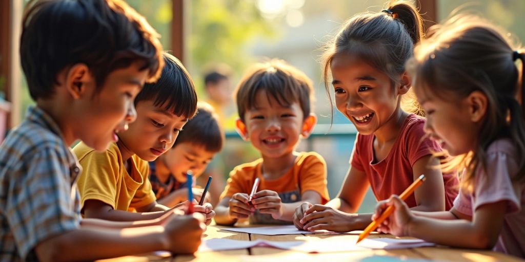 Diverse children playing together in an inclusive setting.