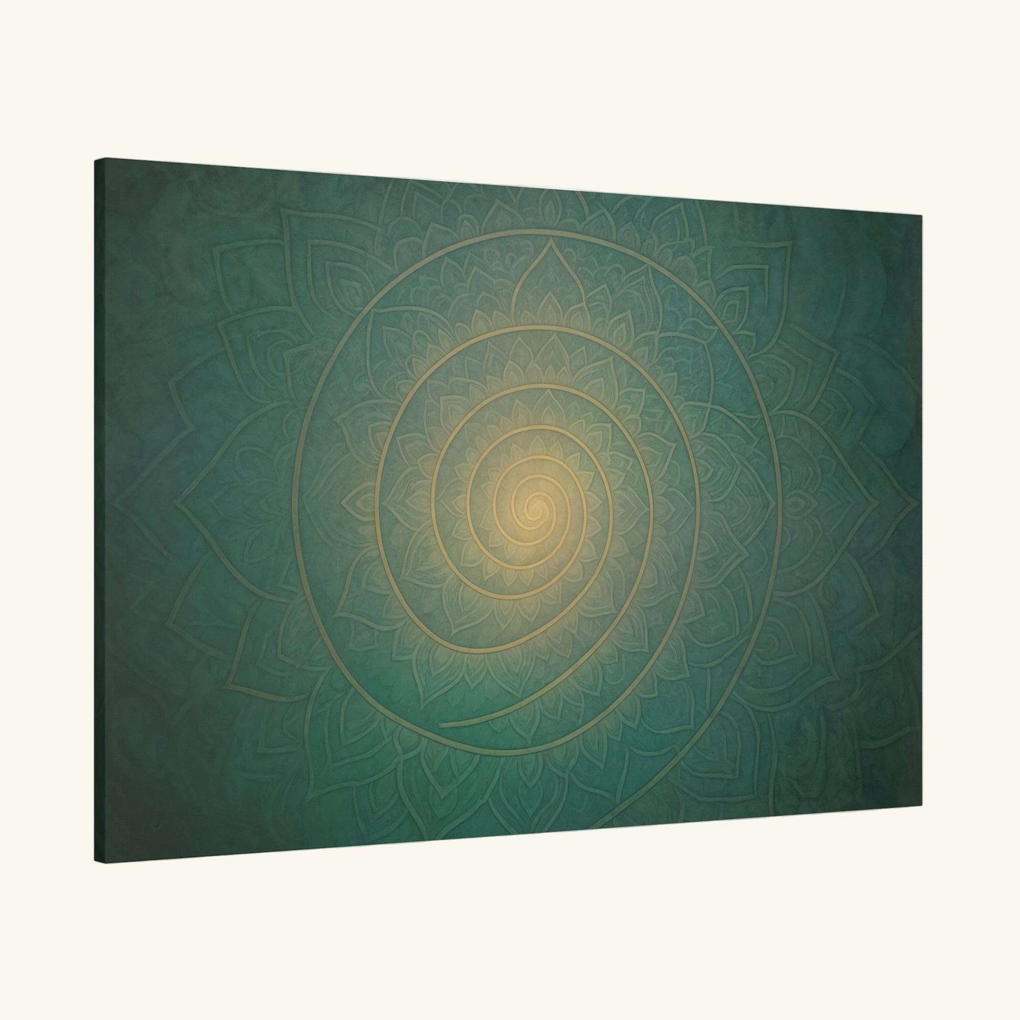 Decorative wall art with a spiral pattern on a green background