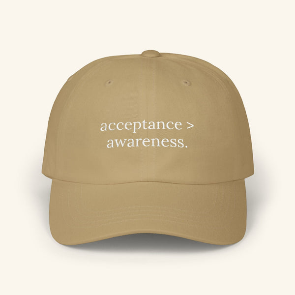 acceptance > awareness - Autism Awareness Hat Soft Signal (Khaki/White) / One size