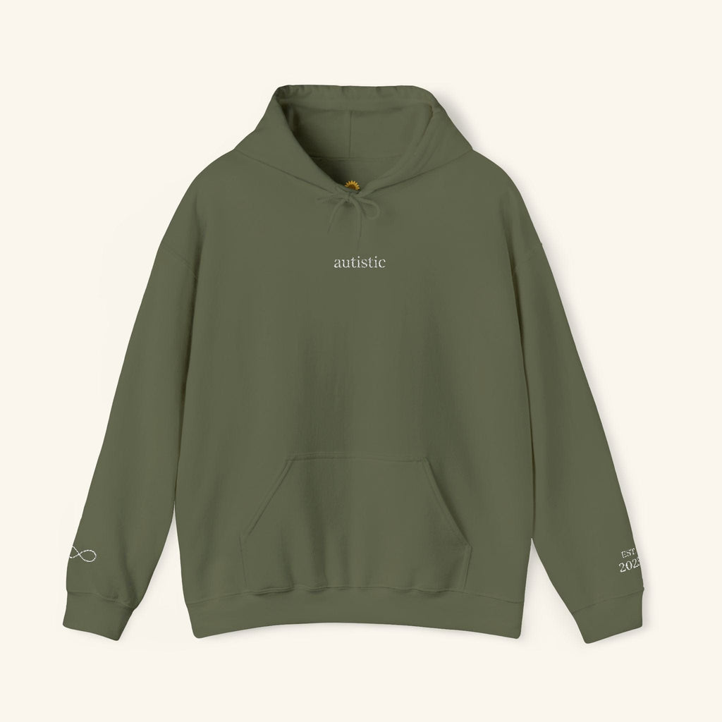 Autistic Embroidered Hoodie Olive Earth / S