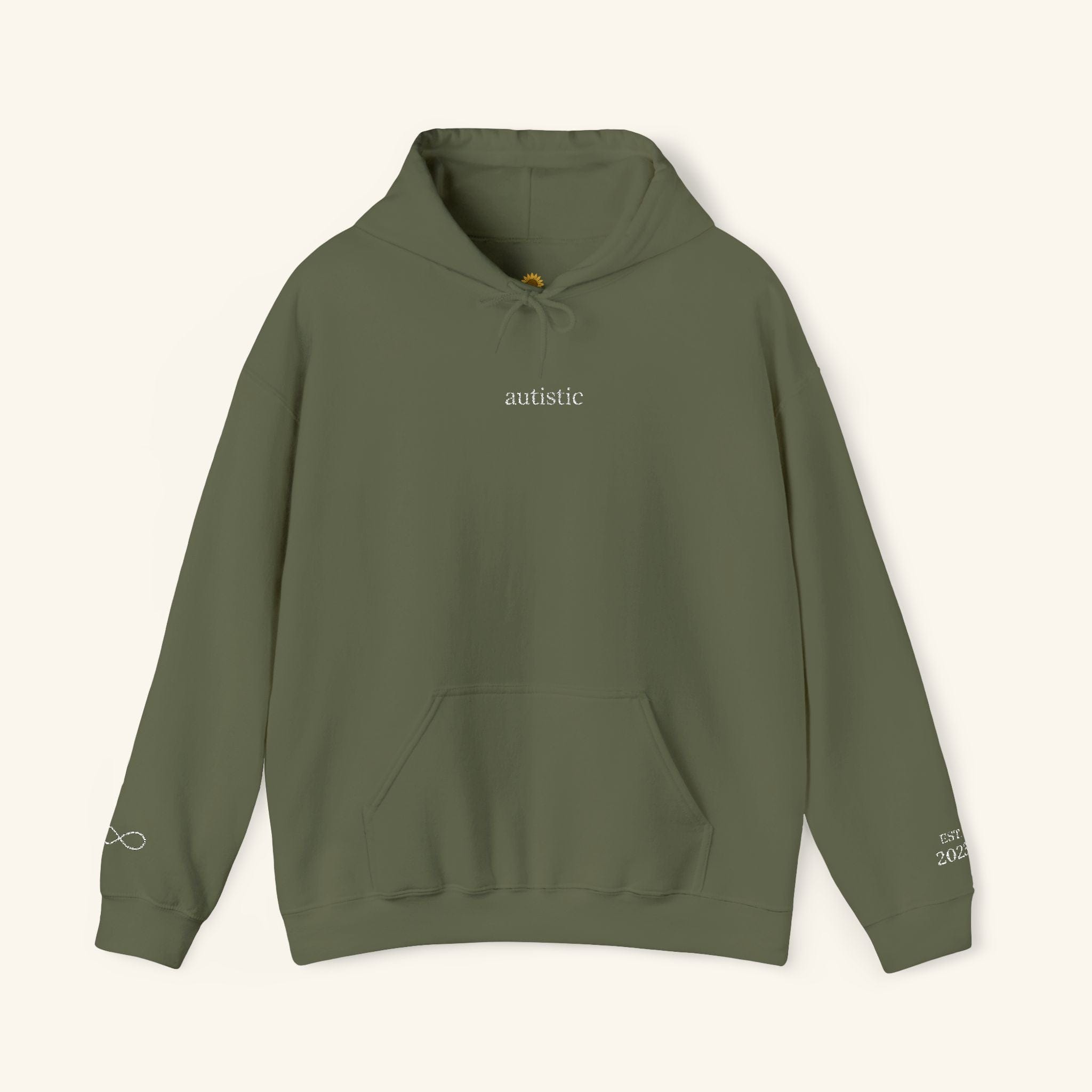 Autistic Embroidered Hoodie Olive Earth / S