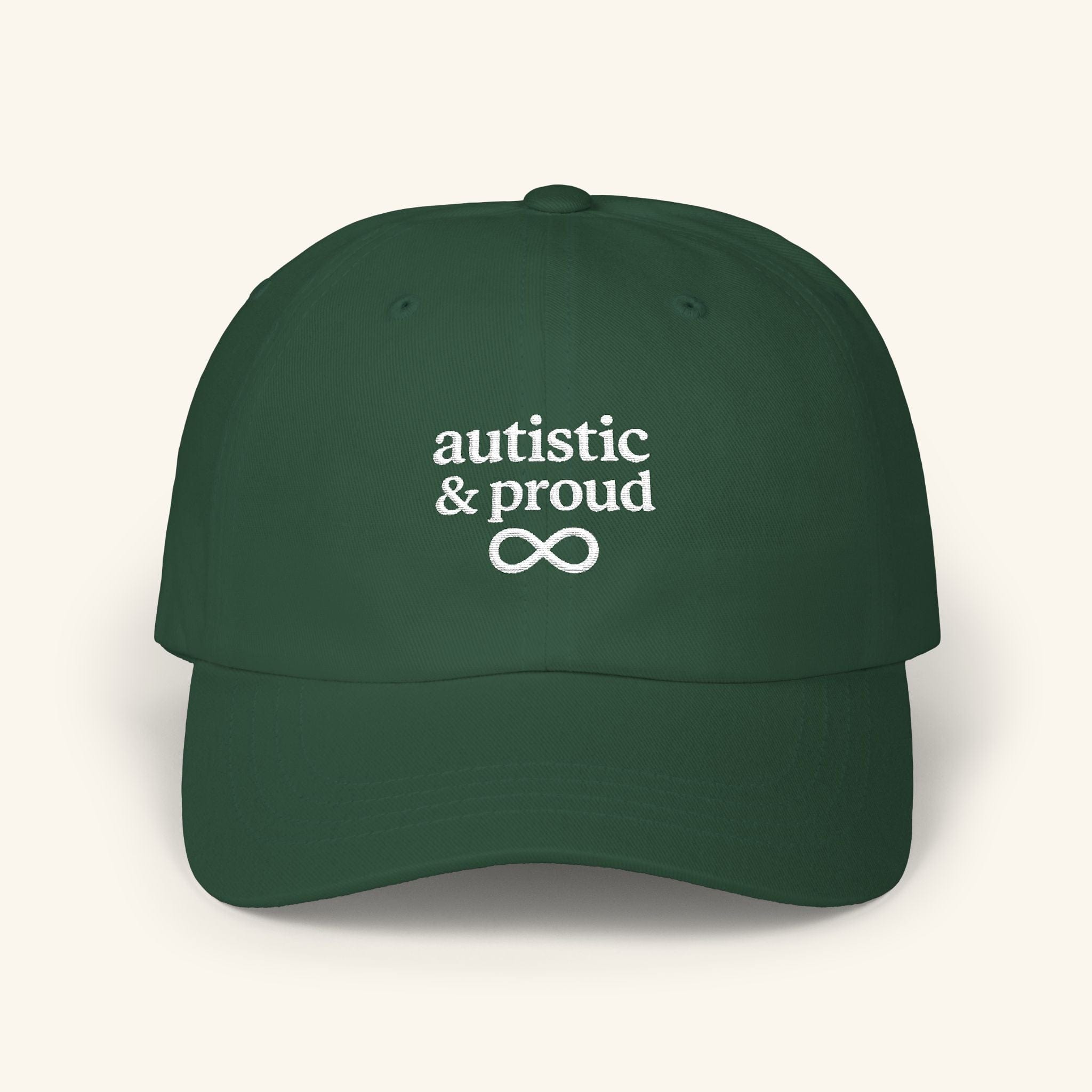Autistic & Proud Hat for Autistic Adults Quiet Forest (Spruce/White) / One size