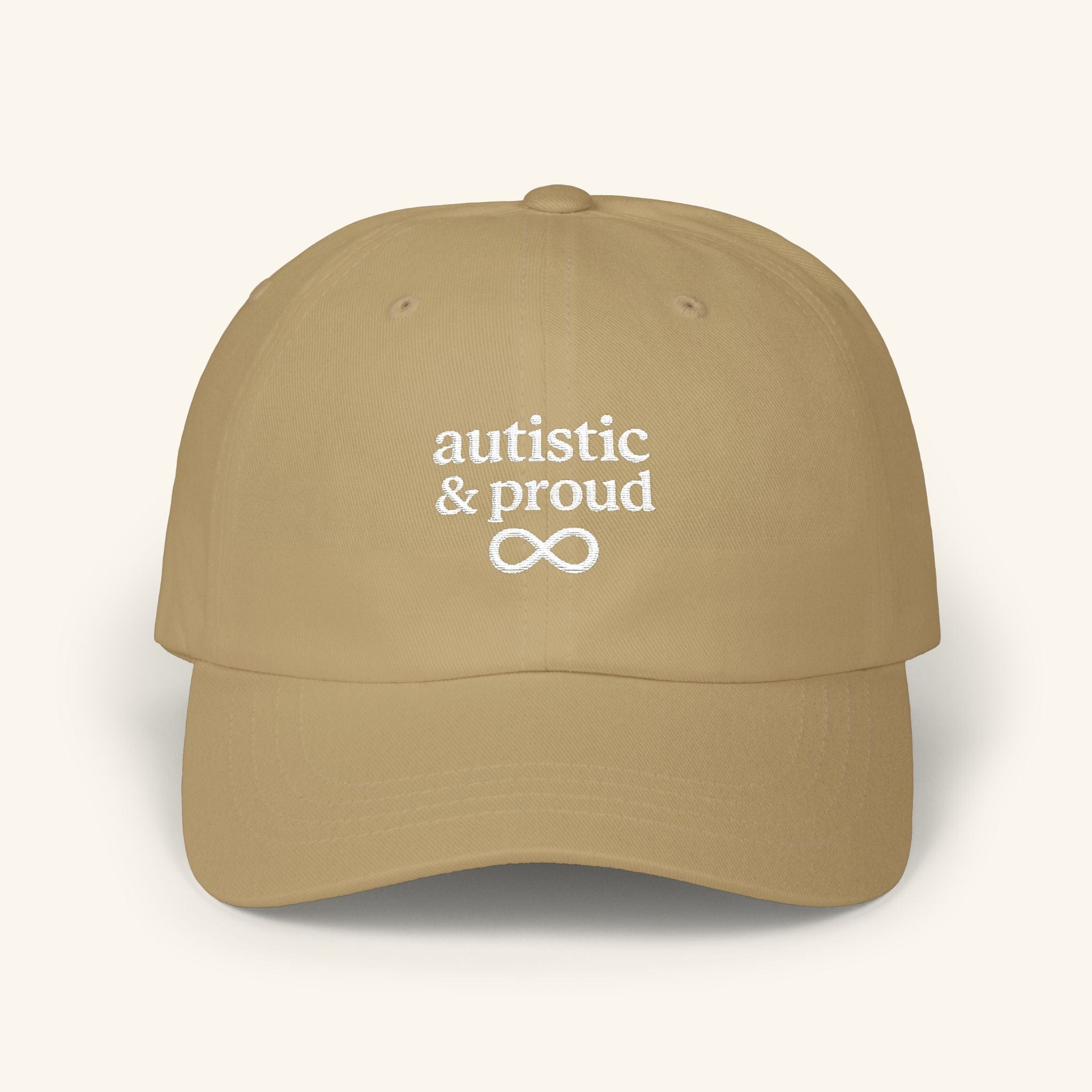 Autistic & Proud Hat for Autistic Adults Soft Signal (Khaki/White) / One size