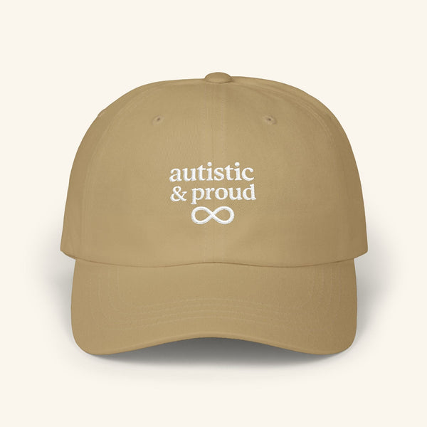 Autistic & Proud Hat for Autistic Adults Soft Signal (Khaki/White) / One size