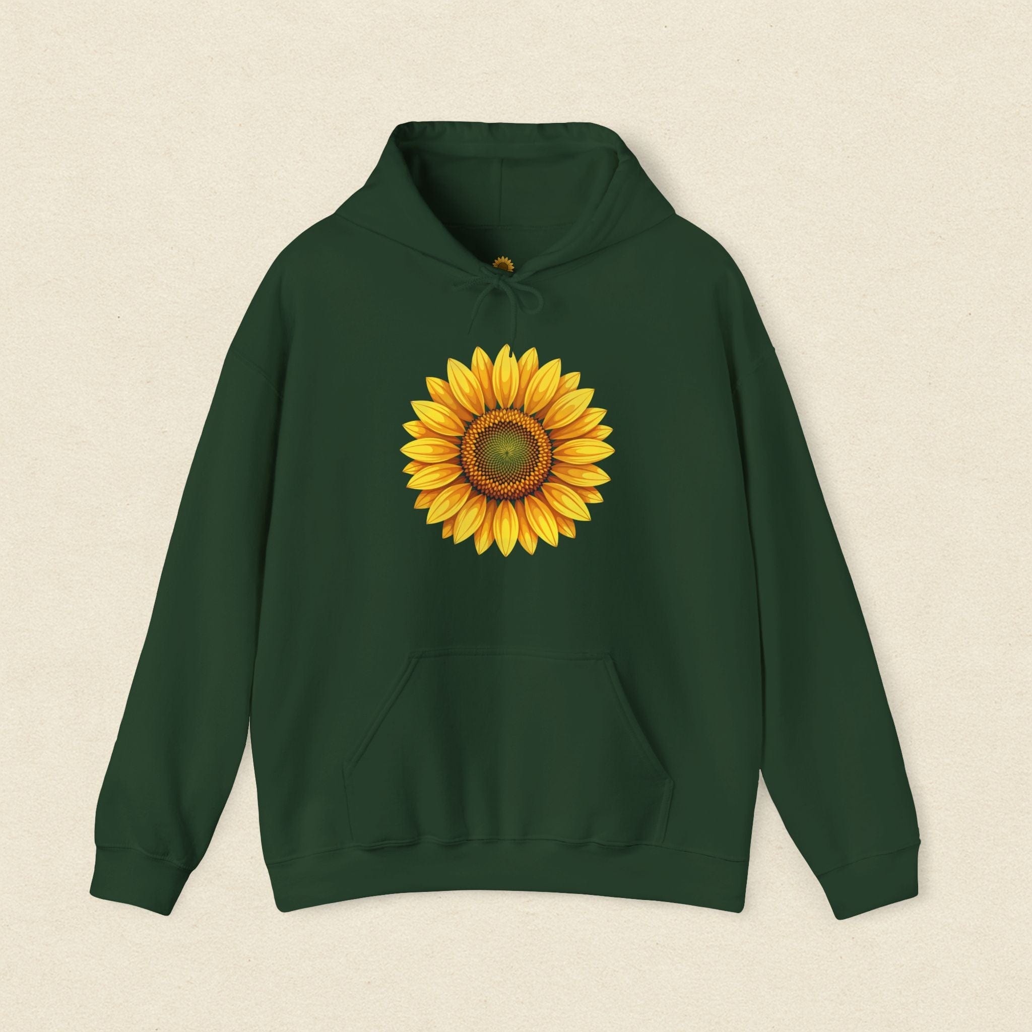 Golden Bloom Sunflower Hoodie Forest Green / S