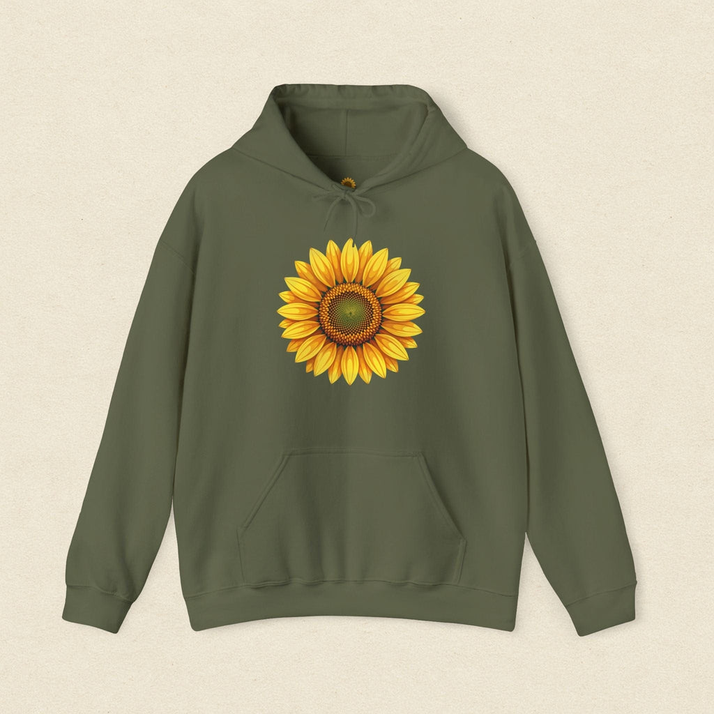 Golden Bloom Sunflower Hoodie Military Green / S