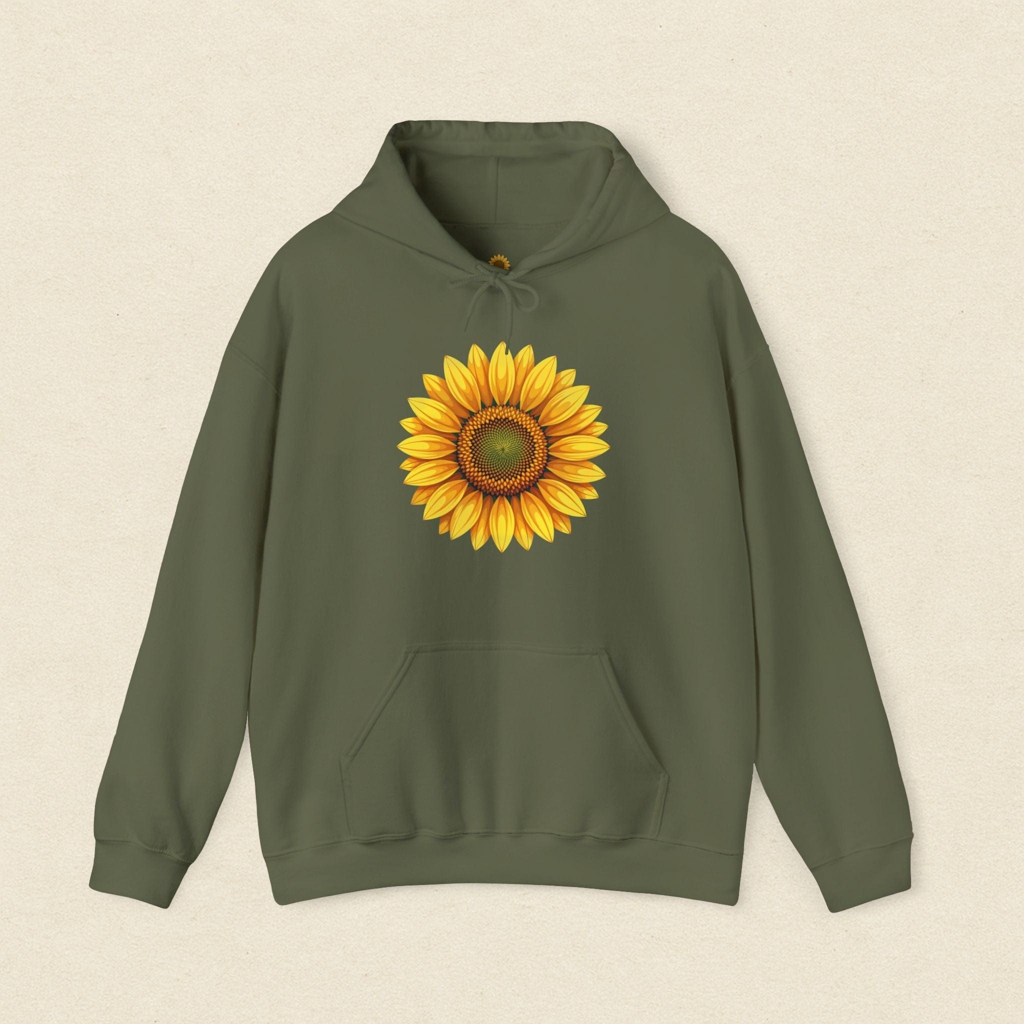 Golden Bloom Sunflower Hoodie Military Green / S