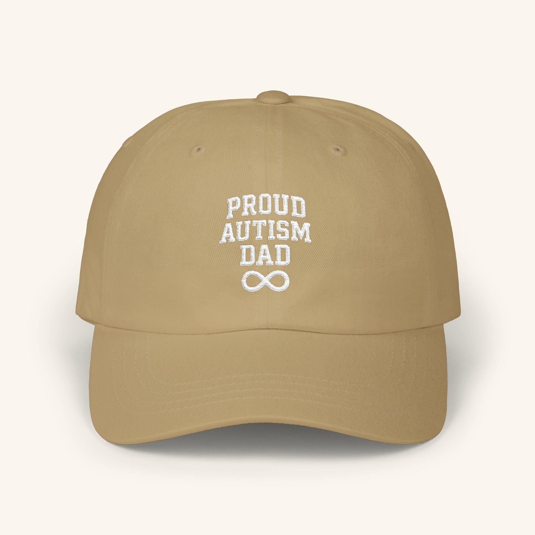 Proud Autism Dad Hat w/ Embroidered Infinity Soft Signal (Khaki/White) / One size