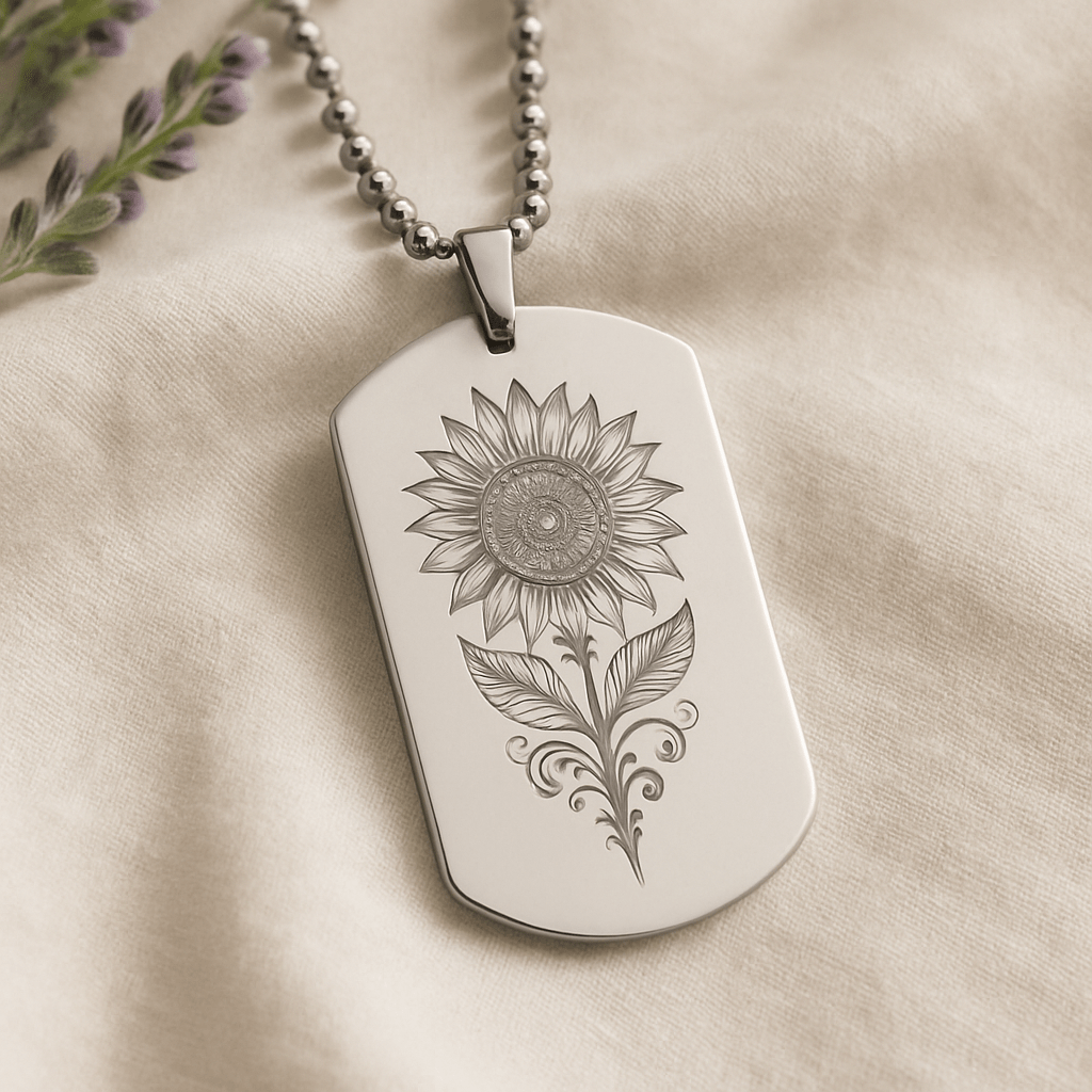 Sunflower Necklace for Autism Awareness – Custom Engraved Silver / No
